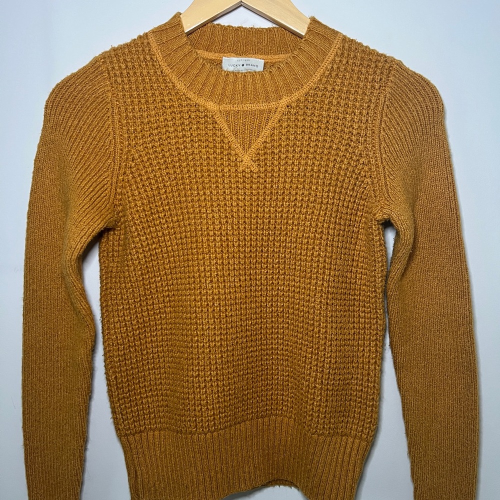 Lucky Brand Mustard Crew Neck Sweater with Knit Texture